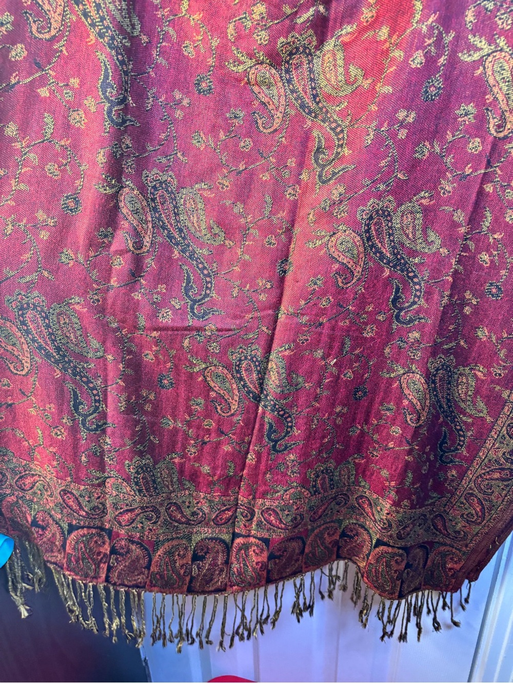 pashmina Red Paisley Fringe Wrap Scarf - Picture 3 of 8